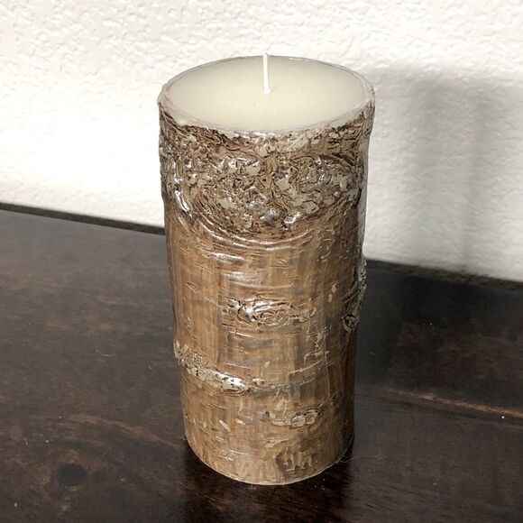 NWT Metallic Tree Bark Rustic Pillar Candle - Picture 1 of 3